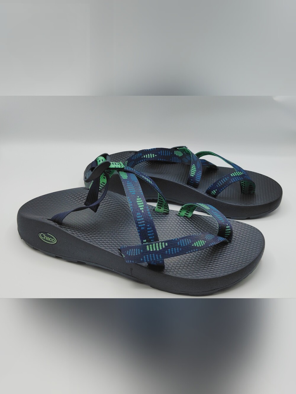 Chaco Navy and Green Patterned Strap Sandals